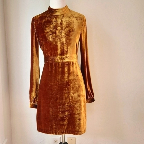 A.L.C. Gemma Golden Crushed Velvet Mini Dress Size 2 - Picture 1 of 8